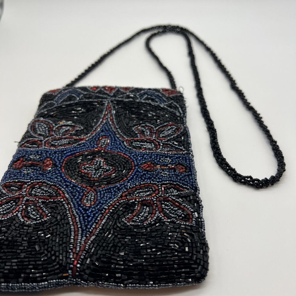 Vintage Christiana Beaded Zipper Evening Bag purse black blue red